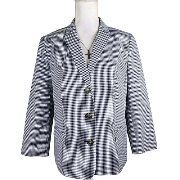 Talbots ~Woman Size 16~ White/Blue Pllaid Cotton Blend Blazer Jacket Lined NWOT. - Picture 1 of 14